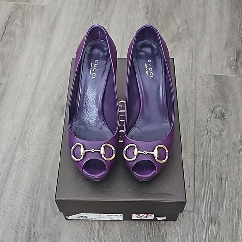 Gucci platform peep toe Charlotte pumps grape royal color women's 7 (eur 37.5) - Picture 1 of 5