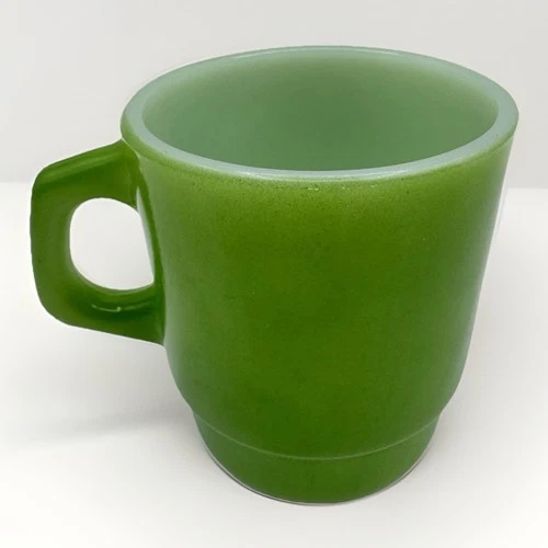 Vintage Anchor Hocking Fire King Ware Stackable Green 1 Coffee Mug  Milk Glass