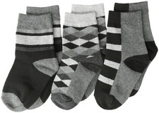 Jefferies Socks Boy's Argyle Stripe Crew 3 Pair Pack, Black, Medium, Black