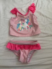 used Wonder Nation baby girl 6-9 months Pink Unicorn Swimsuit 2 Pieces Hot Pink