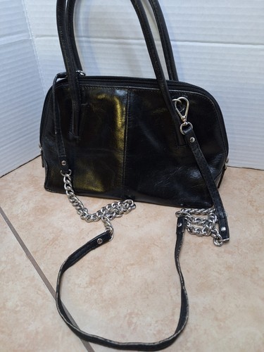 Wilsons Leather Small Black Doctor Handbag Double Handle Crossbody Gusset Sides - Picture 18 of 19