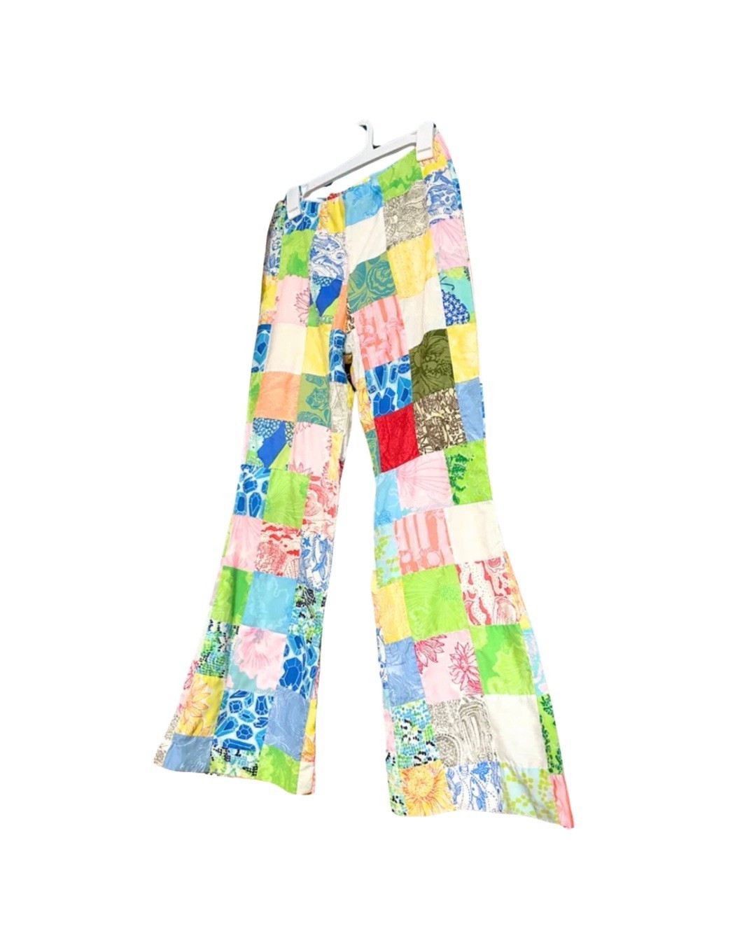 Vintage 60s Handmade Patchwork Flared Pants size Small Key West Hand Prints