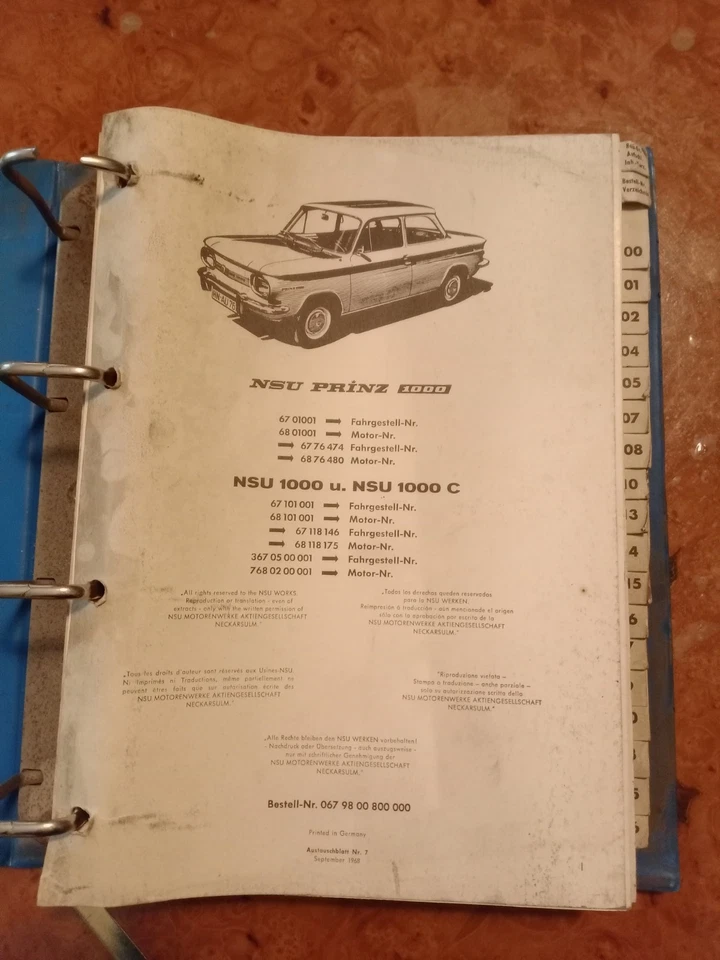 NSU Prinz 1000 1000C Catalogo Ricambi Ersatzteile - Immagine 2 di 4