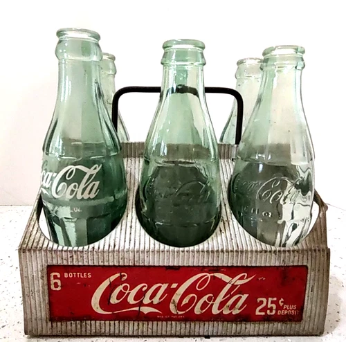 Vintage 50’s Coca Cola Metal Aluminum 6-Pack Bottle Carrier Holder green bottles