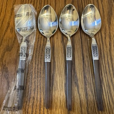 Ekco Eterna MCM Stainless/Wood Flatware: LA Joya 4 Teaspoons