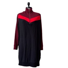 EUC Express Womens 3/4 Zip Mock Neck Sweatshirt Dress Black/Burgundy Size M