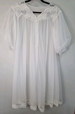 60s Shadowline Sz Small White Sheer Nylon Nightgown Robe Peignoir Lace Flouncy