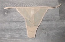Vtg Victoria's Secret String Thong Bikini Beige Mesh Sheer Y2K Size M