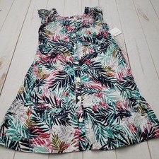 Beachlunchlounge Delia tiered linen square neck tropical button front dress 
