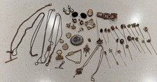 Lot of Antique Victorian Mixed Metals/Gold Filled Jewelry Chains Fobs Stickpins