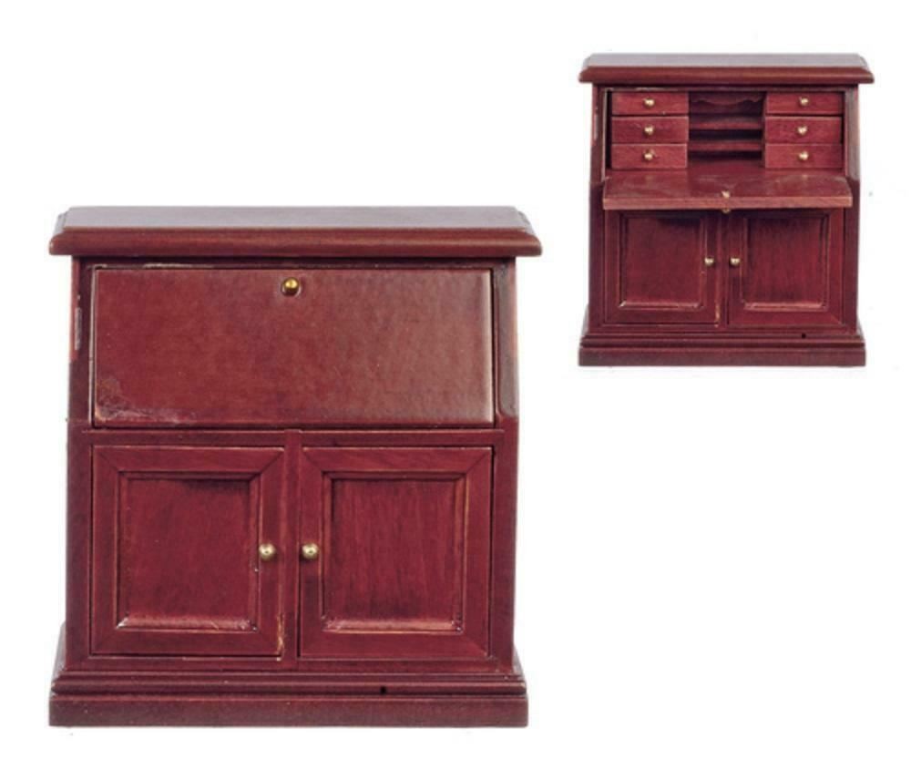 Dolls House Mahogany Secretary Bureau Desk Miniature Office Study Furniture