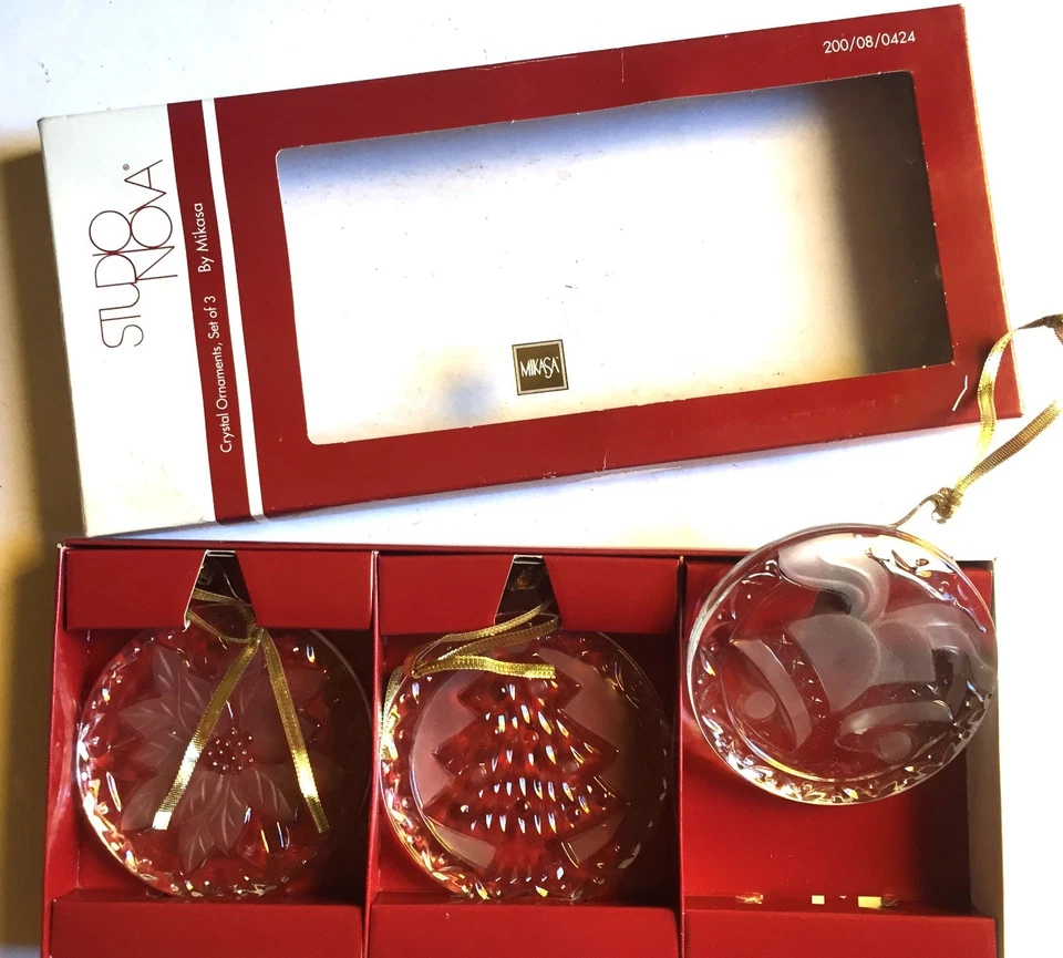 Juego de 3 Adornos de Navidad Mikasa 3-1/4" Vidrio Tema de Vacaciones Cristal Redondo Foto 4 de 4