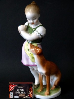 Herend Nr. 5429 Eifersüchtiges Mädchen Pointer Hund  Ungarn hand painted Top