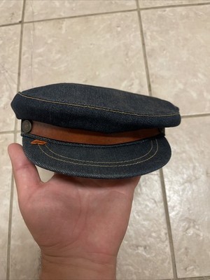 VINTAGE LEVIS STRAUSS DENIM HAT ORANGE TAB ENGINEER CABBIE NEWSIE HAT Small