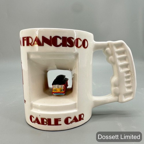 San Francisco Cable Car Tunnel Mug Ceramic 3D Trolley Souvenir White Red