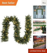 9 FT Pre-lit Christmas Garland Holiday Artificial Decor, Christmas Garland wi...