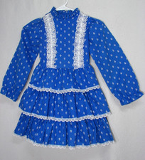 Vtg Sears Winnie The Pooh Tiered Ruffle Dress Sz 6X Circle Blue White Polka Dot