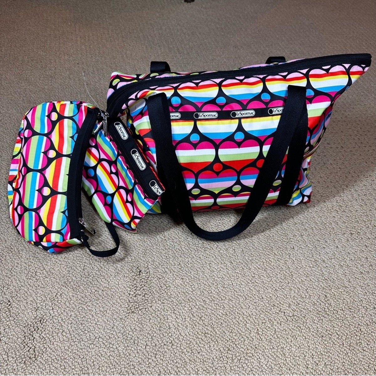 LeSportsac Rainbow Heart Tote 3 Bag Set NWOT | eBay display picture 1