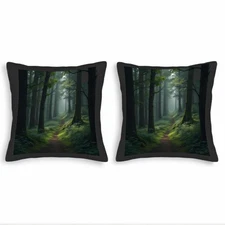 Set of 2 18x18in Throw Pillow Covers - Serene Forest Scene Design for Couch Bed 
