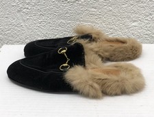 Authentic GUCCI Black Velvet Princetown Mule Horsebit Loafers Sz 6 US 36 EU C307