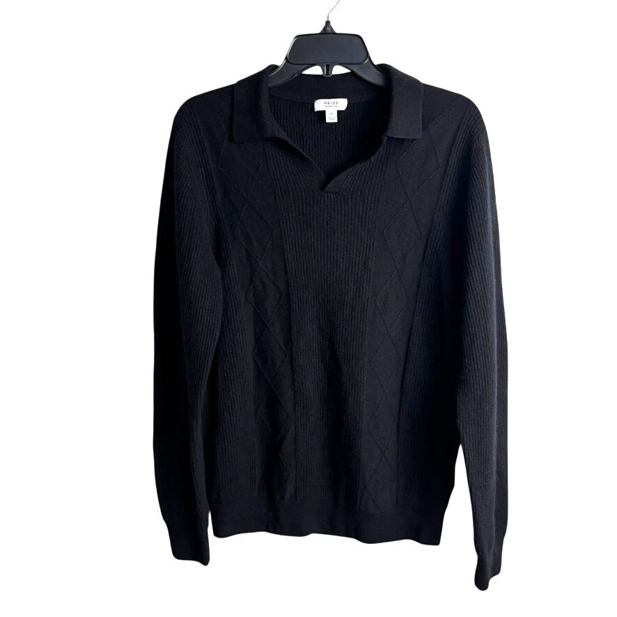 Reiss Merino Wool Open Collar Sweater – Black – Men’s M – NWOT - Image 2 of 4