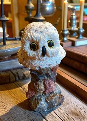 Snowy Owl Bust Figurine on Rock Base White Owl Statue Nature Decor 7.5 Inch