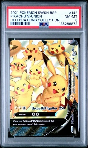 2021 POKEMON CELEBRATIONS COLLECTION PIKACHU V-UNION #SWSH142 PROMO HOLO PSA 8