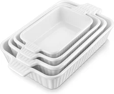 MALACASA Casserole Dishes for Oven, Porcelain Baking Dishes, Ceramic White 