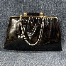 Vintage Patent PVC Clutch Purse Chain Or Handle Convertible Evening Bag