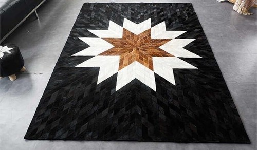 Hand Woven Natural Cowhide Hair on Patch Work Leather Modern Carpet Room Sizes. - Picture 5 of 8