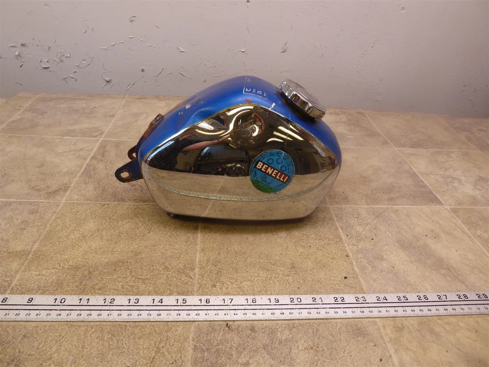 1970 Benelli Dynamo Mini 65cc S218) tanque de combustível gasolina cromado azul com tampa - Imagem 3 de 4