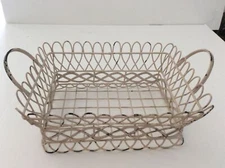 English Shabby Chic Style Creamy White Painted Oblong Wire Basket