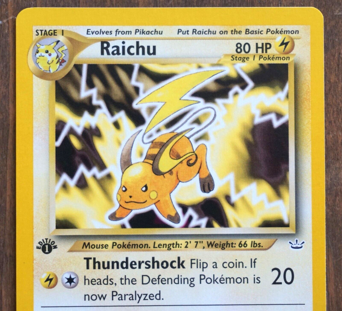 Vintage RAICHU 1st Edition Pokemon Card 2000 Non-Holo Neo