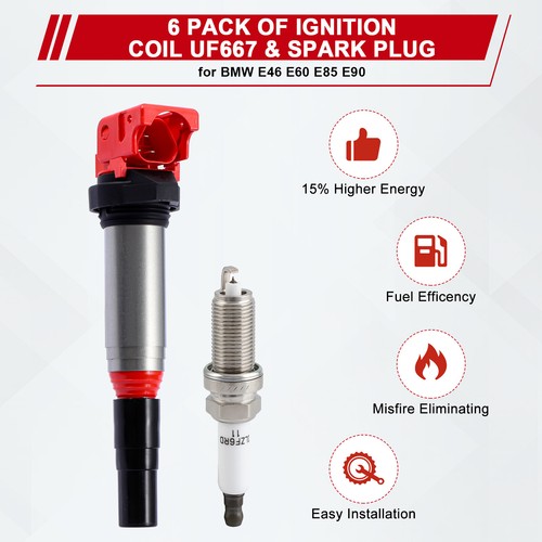 NEW 6X UF667 Ignition Coil + 6X LZFR6D11 Spark Plug For 2008-2013 BMW 128i 3.0L - Picture 3 of 14