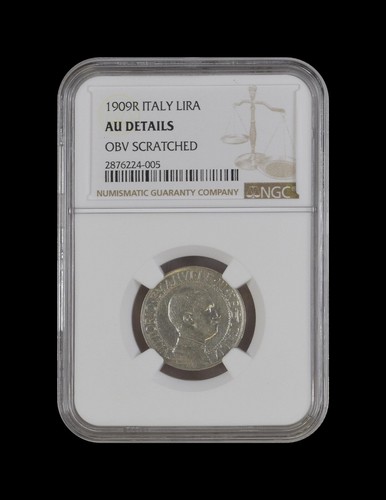 ITALY. 1909, 1 Lira, Silver, R - NGC AU - VEIII, Italia Turrita, Quadriga ๐ - Picture 2 of 6