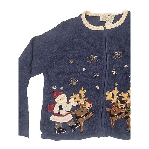 Tiara International Christmas Collection Santa & Reindeer Vtg Kids Sweater Sz 16 - Picture 2 of 7