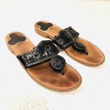 Jack Rogers Jacks Flat Black Leather Palm Beach Flats Navajo Hampton Sandals 7 M