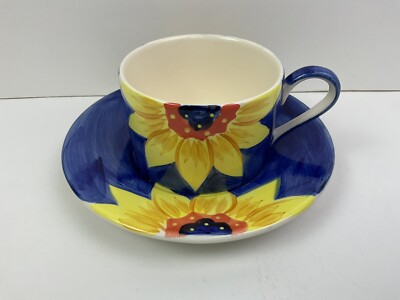 Whittard Of Chelsea blaue Sonnenblumen Tasse & Untertasse unbenutzter Zustand