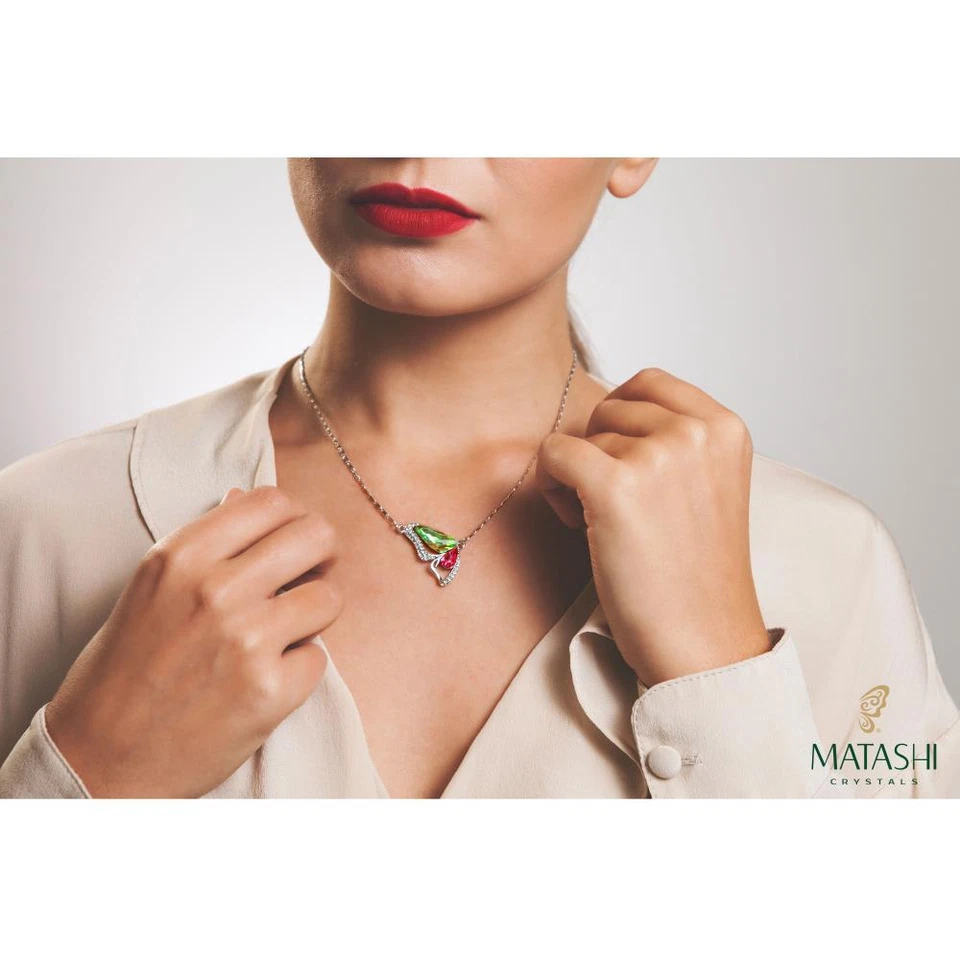 16" Rhodium Plated Necklace w/ Butterfly Wing & Purple Blue Crystals by Matashi - Image 4 of 4