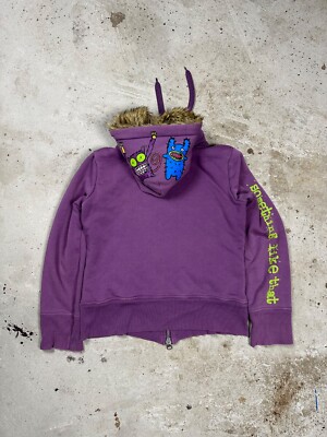 Vintage Y2K Faux Fur Purple Hoodie 2 Zip Sweatshirt Avant Garde