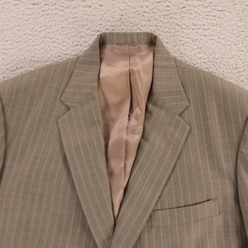 Chaqueta a Rayas Tiza M Beige Marrón 100% Lana Abrigo Deportivo Worsted Blazer 42R Foto 3 de 4