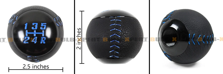 Perilla de cambio manual redonda de 5 velocidades de cuero con costura azul para Nissan Infiniti Foto 3 de 4