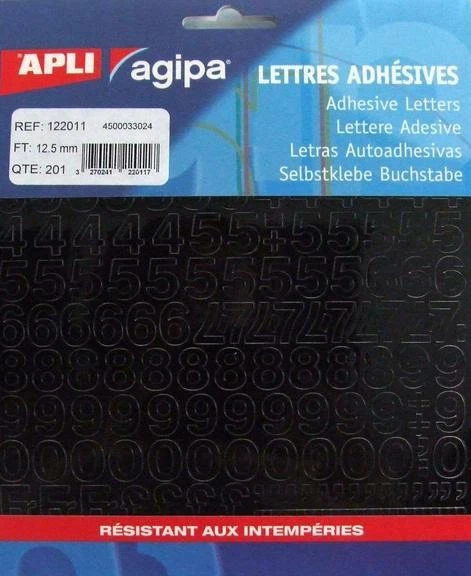 Chiffres et symboles Autocollant 12,5 x 10 mm Noir