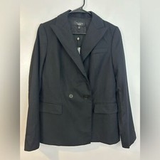 NWT Talbots Kate Fit Romantically Curvy Double Breasted Black Wool Blazer Size 8