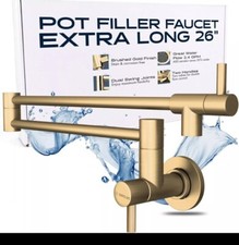 26 In. Wall Mounted Kitchen Double Swing Stretchable Folding Faucet Brushed Gold