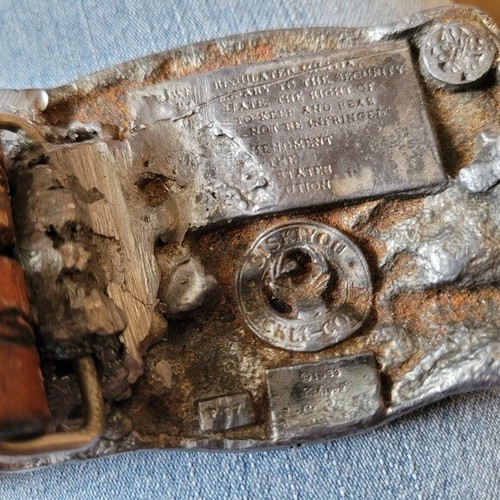 Siskiyou Pewter Metal Vintage Brown Leather Belt with Engraved Buckle Vtg 1983 - Picture 15 of 16