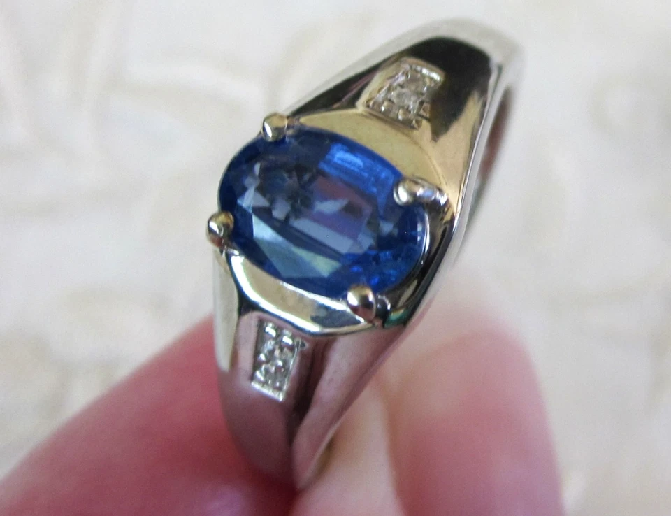 Anillo de cianita y circón blanco para hombre / talla 9 / plata de ley 925 / 1,7 quilates 4,4 g Foto 3 de 4