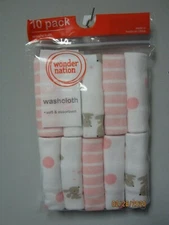 Wonder Nation Baby Girl 10-Pack Pink Bunny Washcloths
