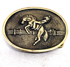 1970s Bucking Bronco Belt Buckle Rodeo Horse Western Cowboy BTS SOLID BRASS USA