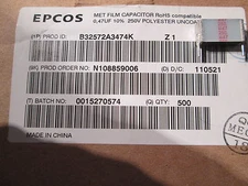 Capacitor 470nF, 0.47uF, 250VDC, 160VAC, 10% RM15, Epcos B32572A3474K 25 pcs = €4.98 